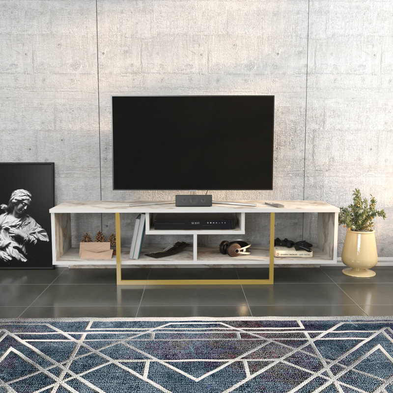 Karon 59" TV Stand for TVs up to 65", White Marble//Gold