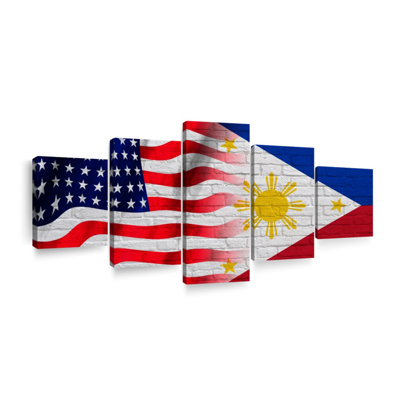 Drapeau des États-Unis et des Philippines sur toile, ensemble de 5 pièces, H 24 po x l 55 po x P 1,25 po