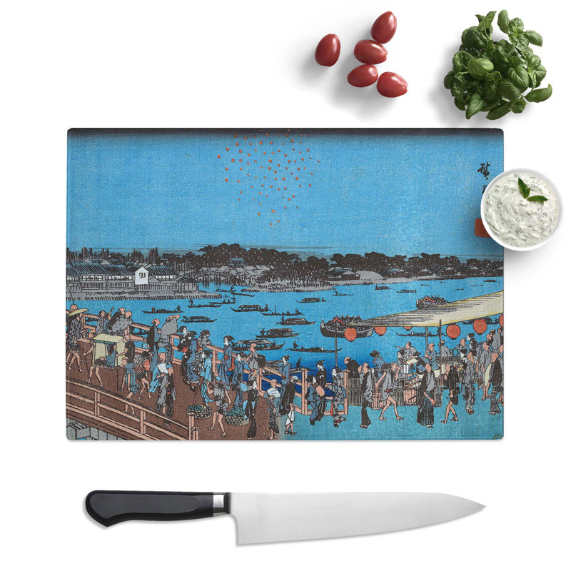 Tempered Glass Ryogoku Hanabi No Zu by Utagawa Hiroshige Chopping Board, 39 cm x 28.5 cm