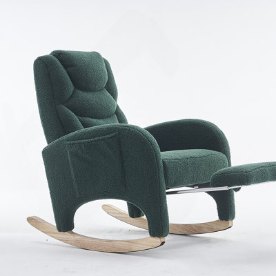 Comfortable Teddy Fabric Nursery Rocking Chair With Adjustable Footrest For Relaxation And Support, Green by Latitude Run