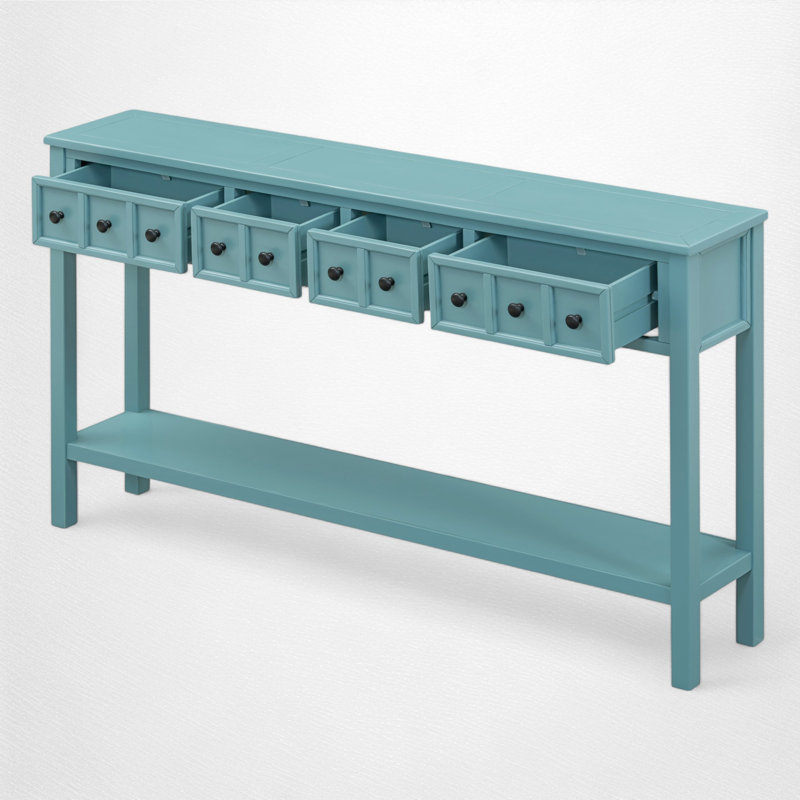 60.03" Console Table, Contemporary Sofa Table with Four Storage Drawers & Lower Shelf, Mid-Century Elegant, Entryway, Living Room, Bedroom