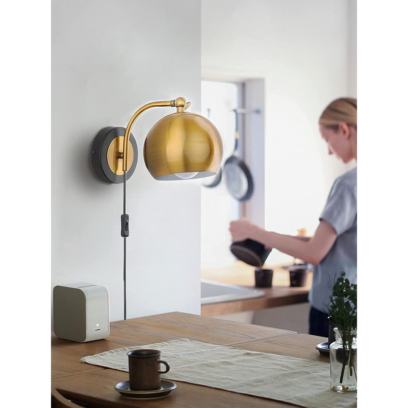 Padelea Gold Wall Sconce Set of Two, E26 Bulbs, Plug-In