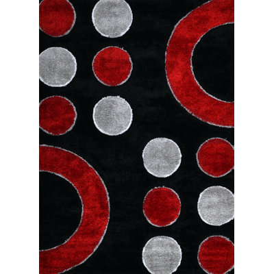 Tapis contemporain à motif géométrique - bulles rouges et noires - pour salon, salle à manger RugGuy - sans abri, facile à nettoyer