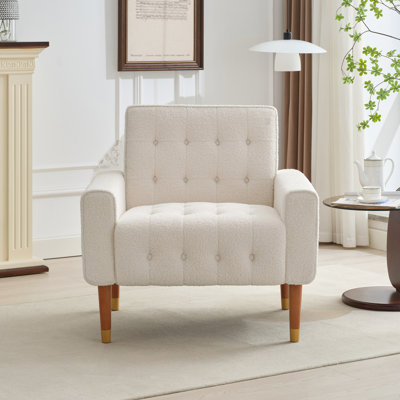 Fauteuil biscuit beige - confortable, rembourrage, pieds dorés, accents faciles à assembler rapidement, tissu doux, marches dorées élégantes
