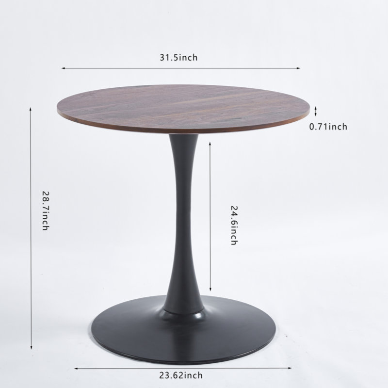 31.5"BLACK AND WALNUT Table Mid-Century Dining Table For 2-4 People With Round Mdf Table Top, Pedestal Dining Table, End Table Leisure Coffee Table