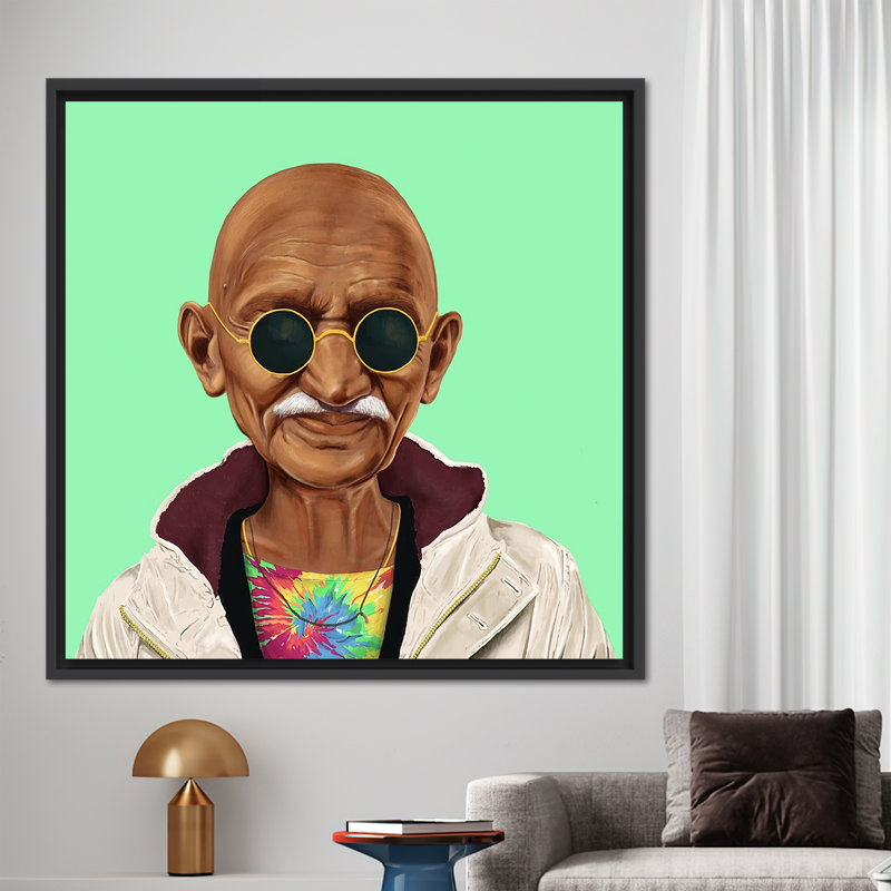 «Mahatma Gandhi», art mural graffiti, Noir, Reproduction encadrée sans passe-partout, H 41 po x l 41 po