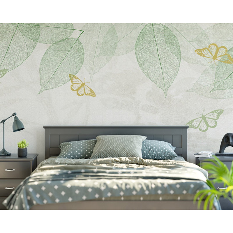 Papier peint en tissu non tissé Leaves and Butterfly, L 98 po x l 150 po