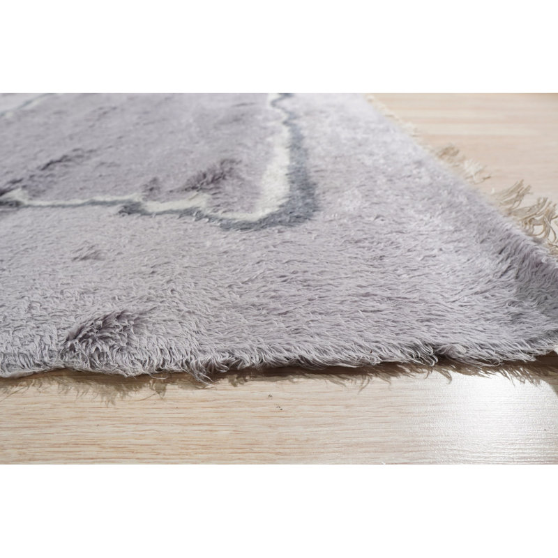 Tapis gris en laine nouée à la main à motif abstrait moderne et abstrait Horizon, 5 pi x 8 pi