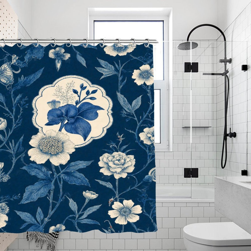 Rideaux de douche Vintage Floral Medallion, 71 × 71, Rétro marine