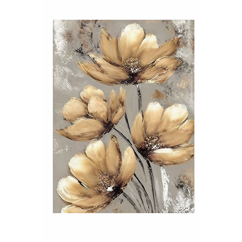 Impression florale de fleurs dorées modernes sans cadre, H 14 po x l 11 po