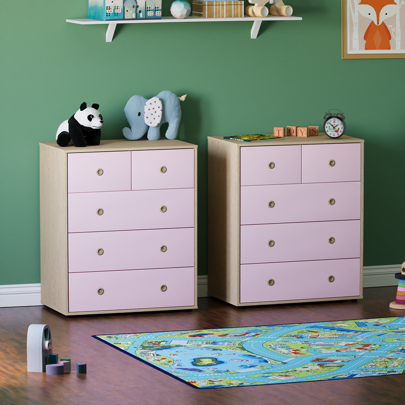 Labella Kids 5 - Drawer Dresser, Pink/Oak