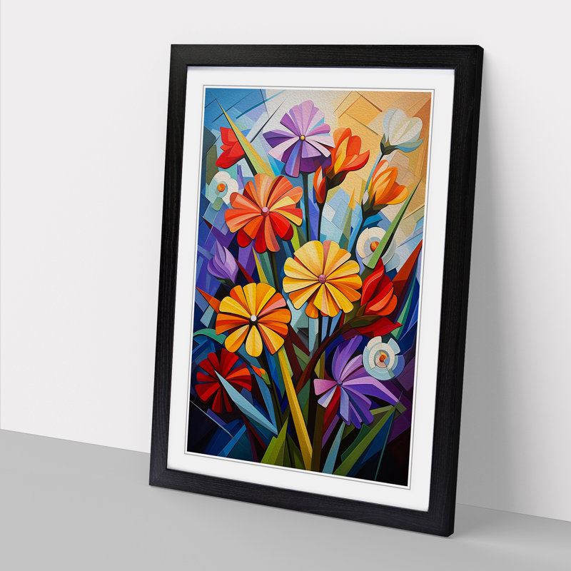Wildflowers Cubism - Framed Print, Black, 64cm H x 46cm W x 2cm D