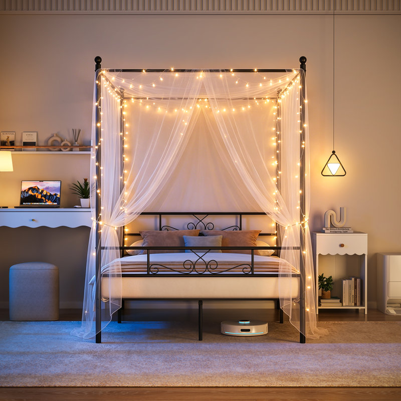 Alex-Jay Metal Canopy Bed, Full / Double, Black