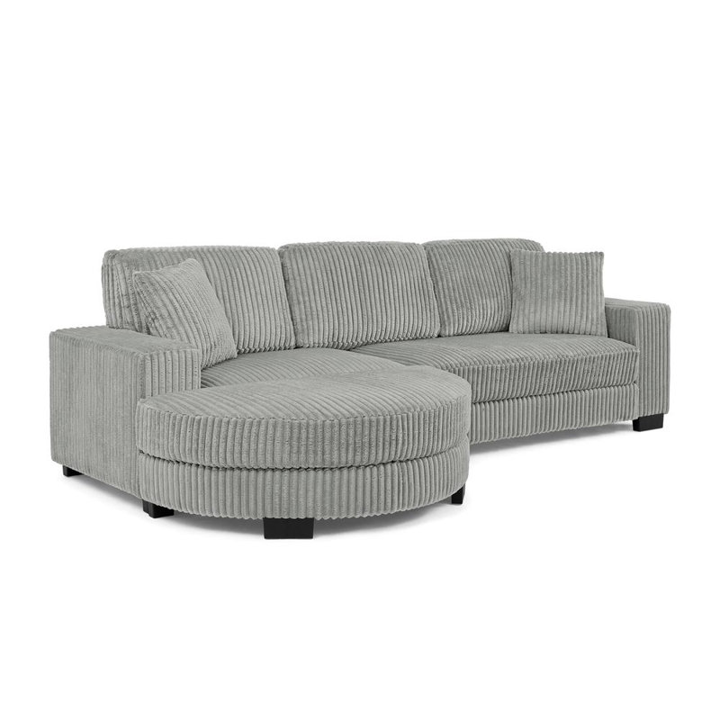 2 - Piece Upholstered Sectional, Gray Corduroy