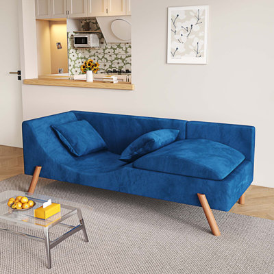 Causeuse en velours coupé et rembourré Jiahang 64,9 po, causeuse convertible multifonctionnelle bleue 