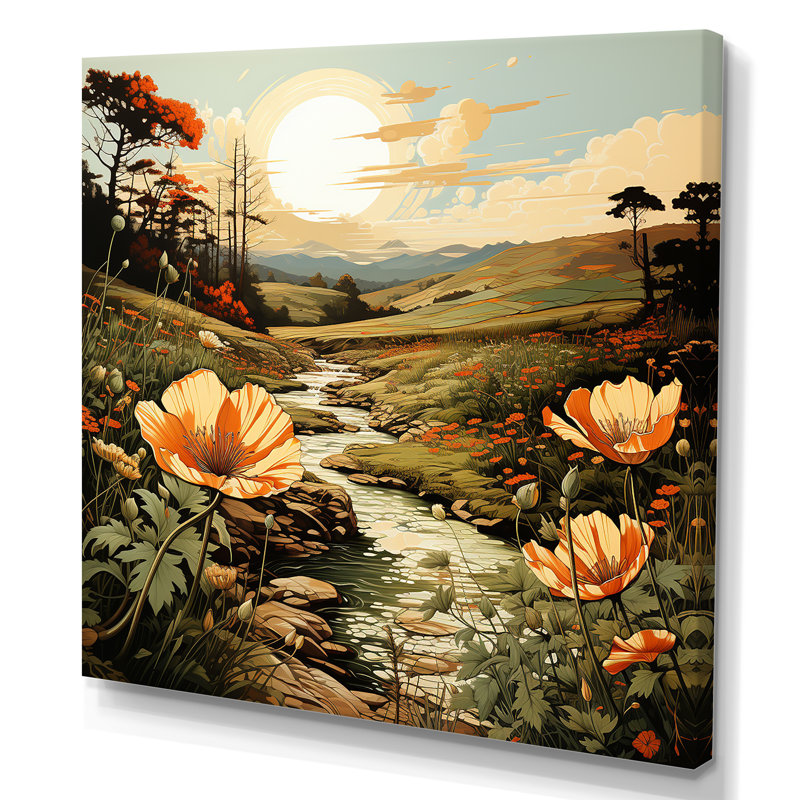 Paysage de montagne botanique audacieux I, H 16 po x l 16 po x P 1 po, Toile tendue