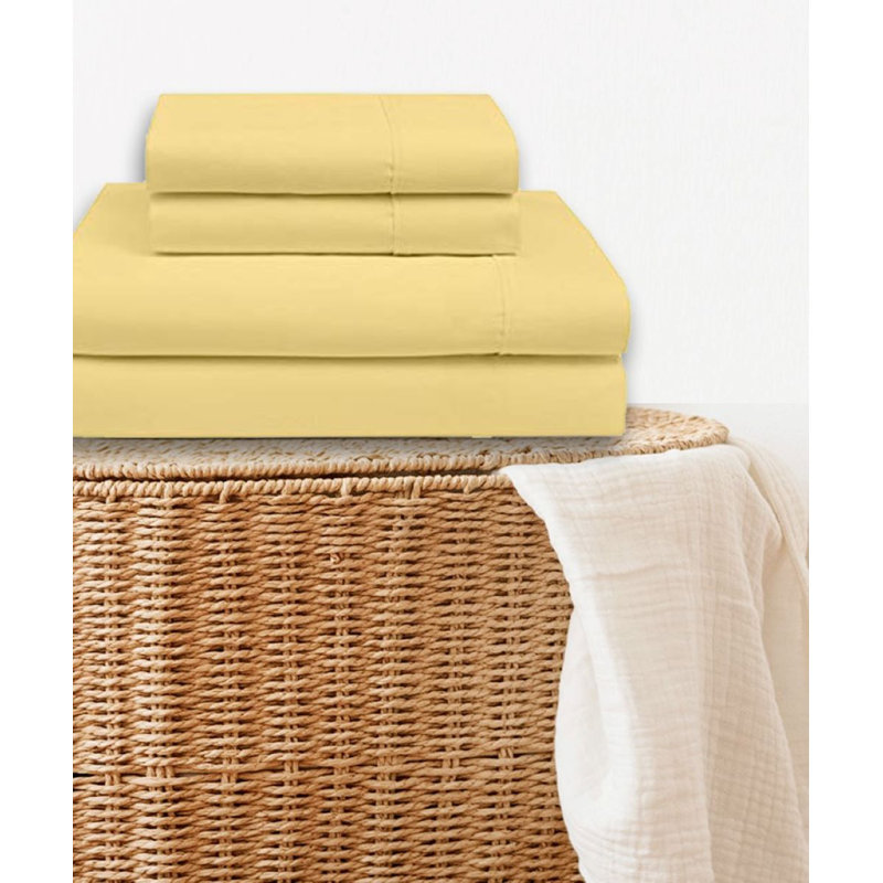 Ensemble de draps en micro-fibre, Ensemble de draps pour très grand lit + drap-hous, Jaune soleil