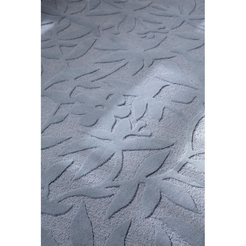 Round Blue Floral Hand-Tufted Wool Area Rug