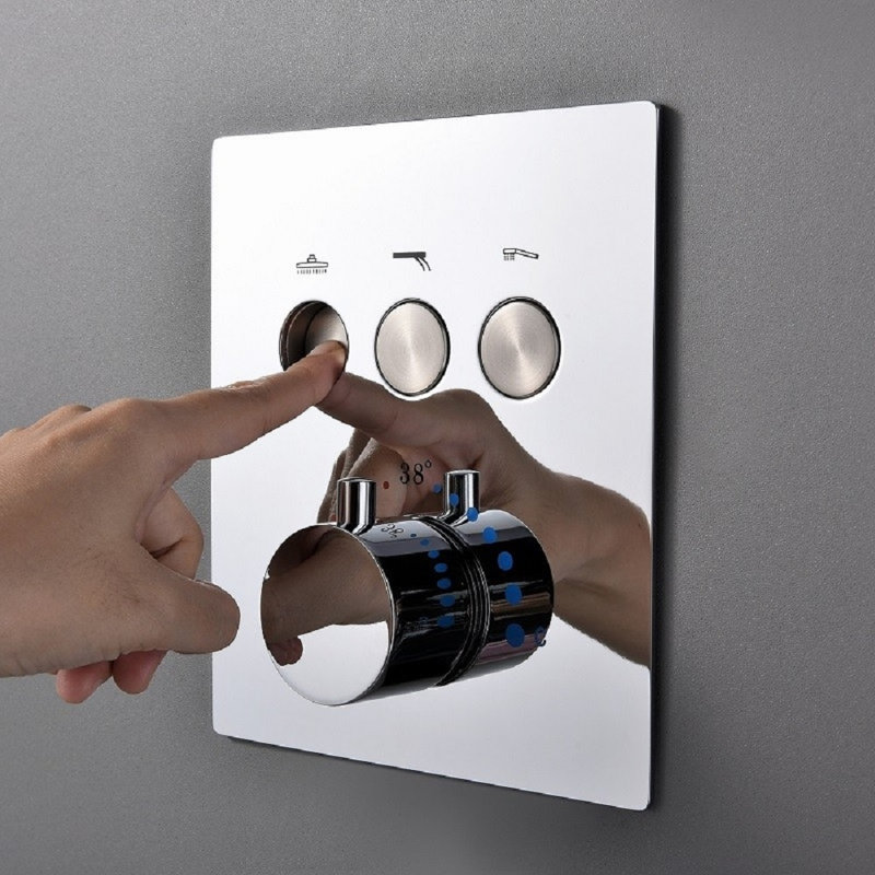 Pavia 22 Inch Chrome Wall Mount Waterfall Rain Shower System with Thermostatic LED Panel