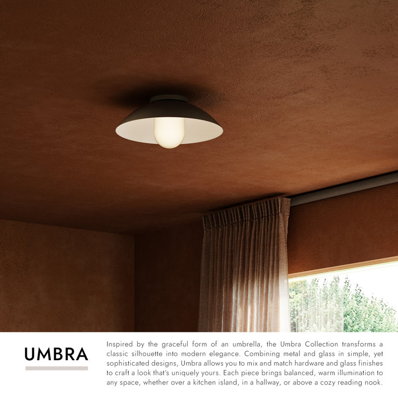 Umbra 14-in Black Semi-Flush Mount, Antique Brass