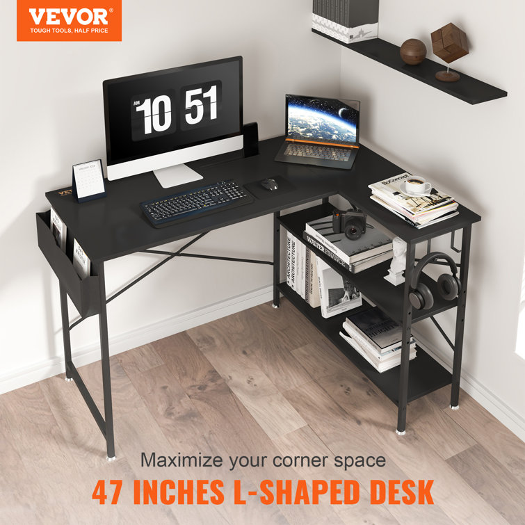 Walbrook Reversible L-Shape Computer Desks, 47'' or 55'' Work Desk with Adjustable Shelves 17 Stories Color: Rustic Brown, Size: 29.14 H x 47.24 W