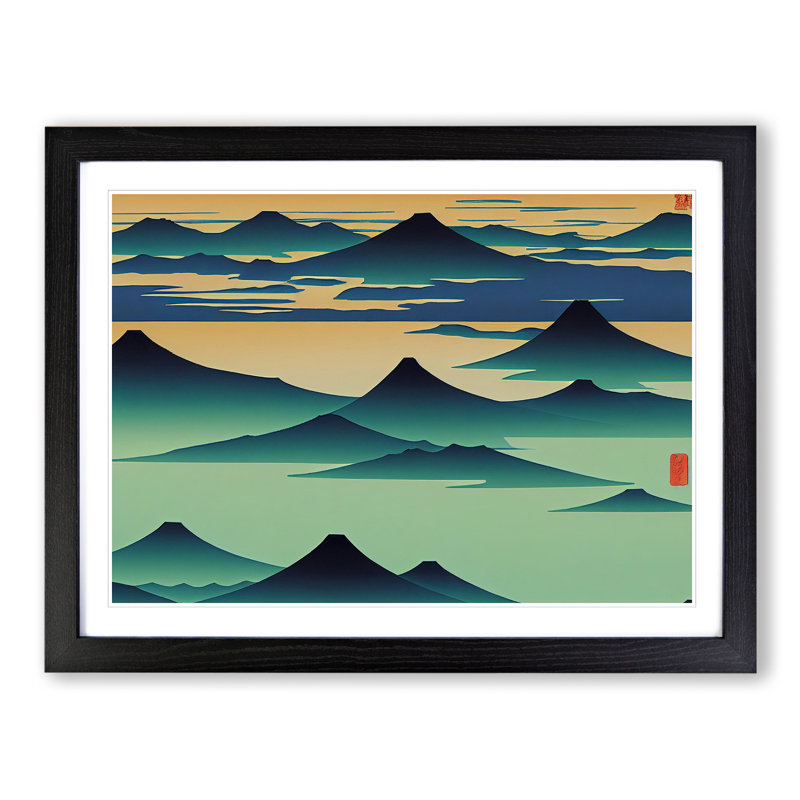 Abstract Japanese Mountains Vol.4 - Framed Print, Black, 46cm H x 64cm W x 2cm D