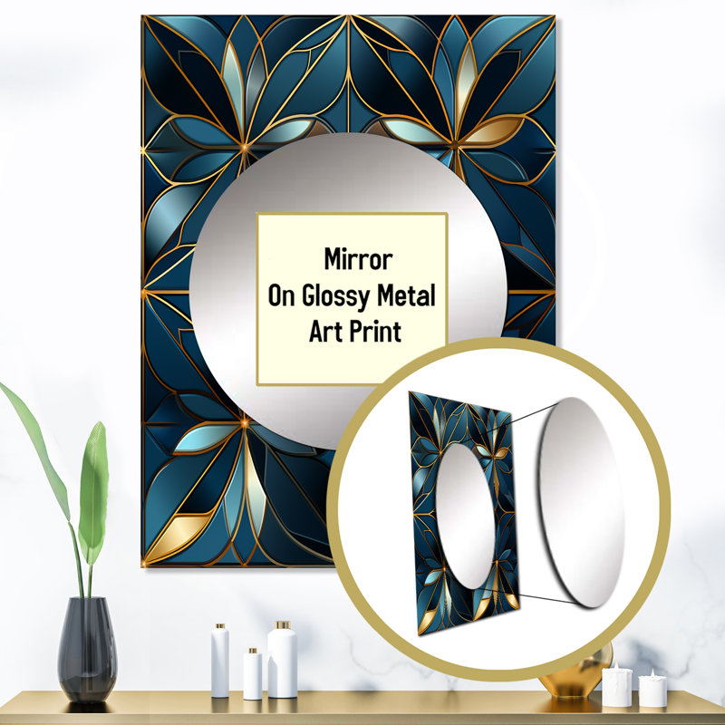 Bleu quantique mosaïque vision géométrique - miroir géométrique, miroir mural géométrique unique, impression d'art en métal