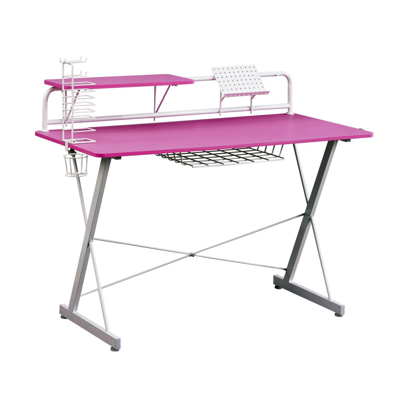 Desk,Carbon Computer Gaming Desk With Shelving, Pink