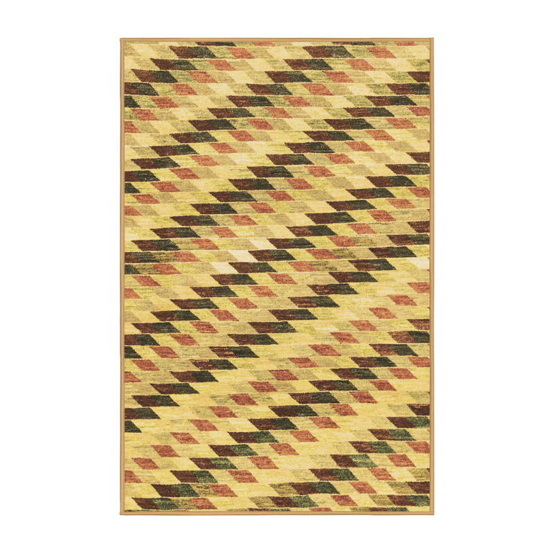 Tapis brun / vert clair en laine / polyester à motif abstrait tissé à la machine 6 pi x 9 pi
