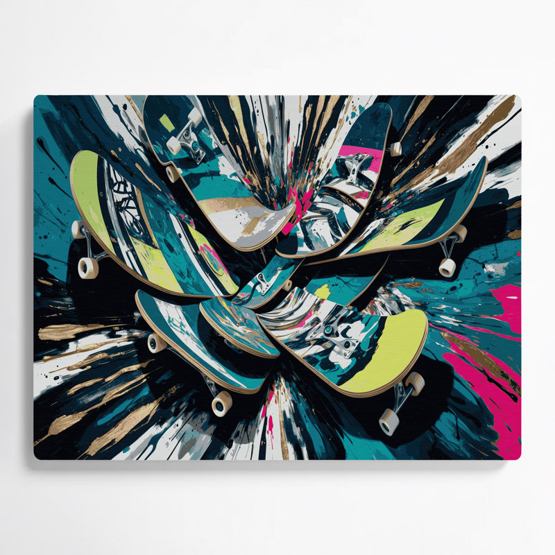 Transportation Skateboard and longboard designs Grey Metal Wall Art, 11" H x 14" W