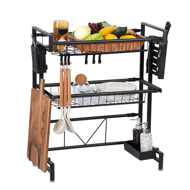 Égouttoir à vaisselle sur l'évier Sotheary, télescopique, égouttoir à vaisselle grande capacité à 2 niveaux, support pour évier, fournitures de tablettes de comptoir de cuisine pour assiettes, bols, noir