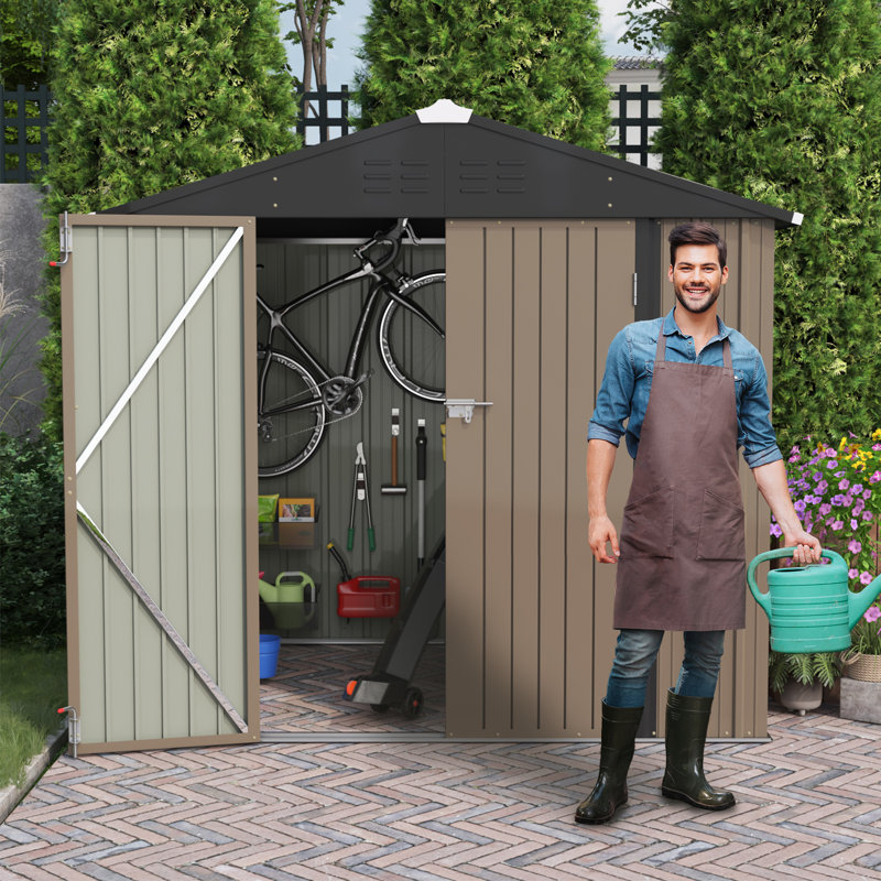 8 ft. x 6 ft. Brown Metal Outdoor Storage Shed with Sloping Roof
