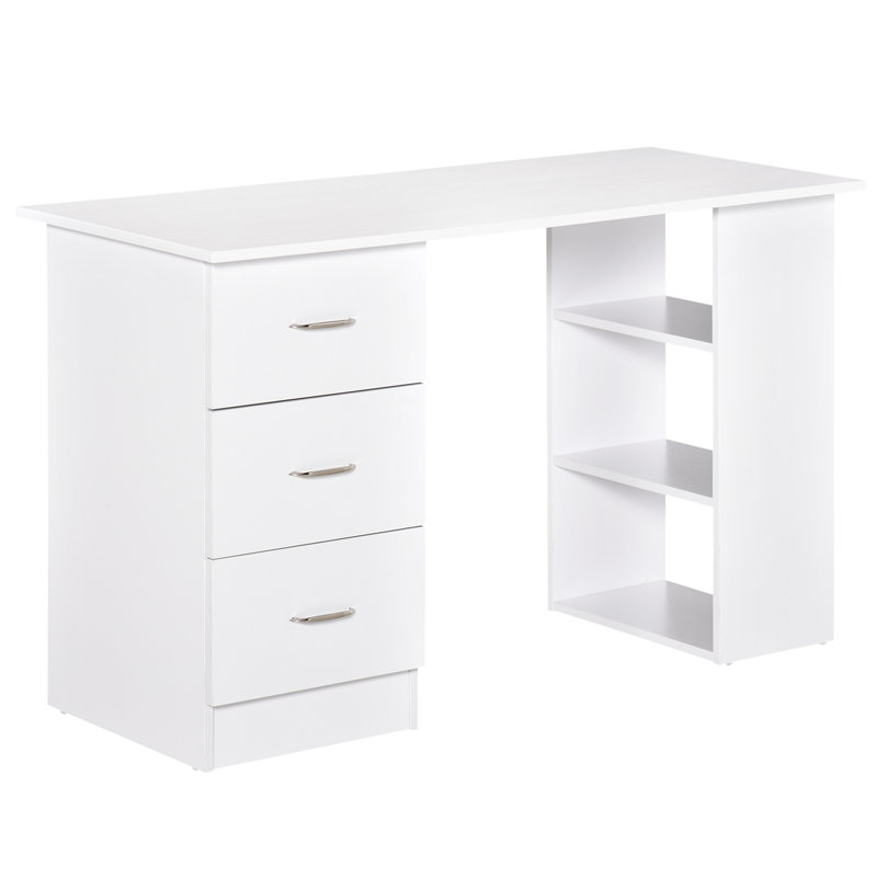 47" Modern Home Office Computer Desk Bookcase Combo Writing Table Workstation With 3 Drawer And Storage Shelf - White