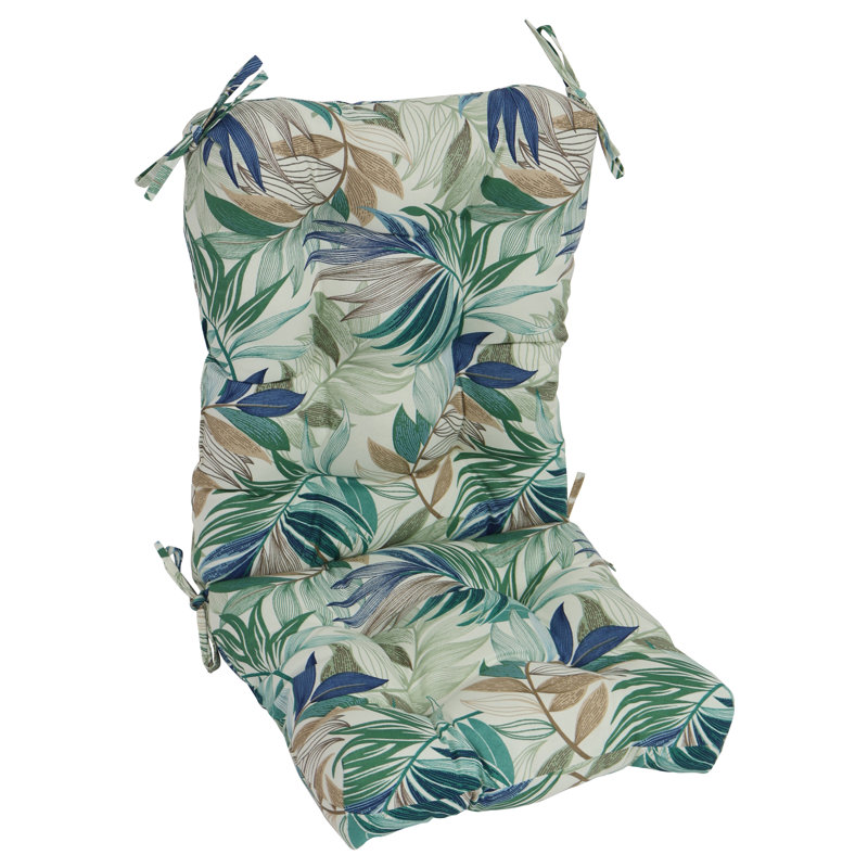 Outdoor Tufted Seat/Back Chair Cushion, Tan/Green/Oasis Chambray Floral, 18" W x 18" D