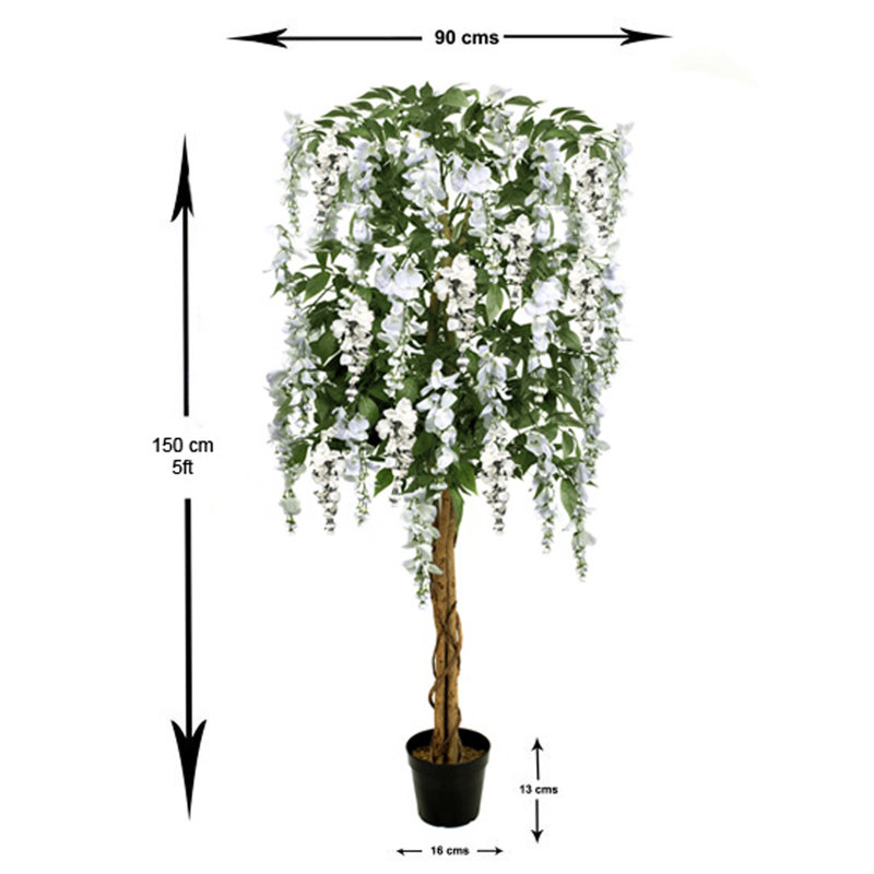 GreenBrokers Artificial Lilac Wisteria Tree 150cm/5ft, White, 154cm H x 20cm W x 20cm D