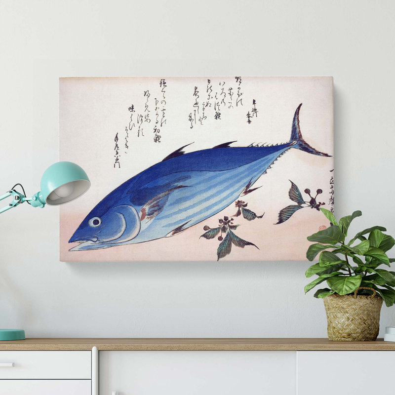 Blue Fish by Utagawa Hiroshige - Wrapped Canvas Painting, 35cm H x 50cm W x 3cm D