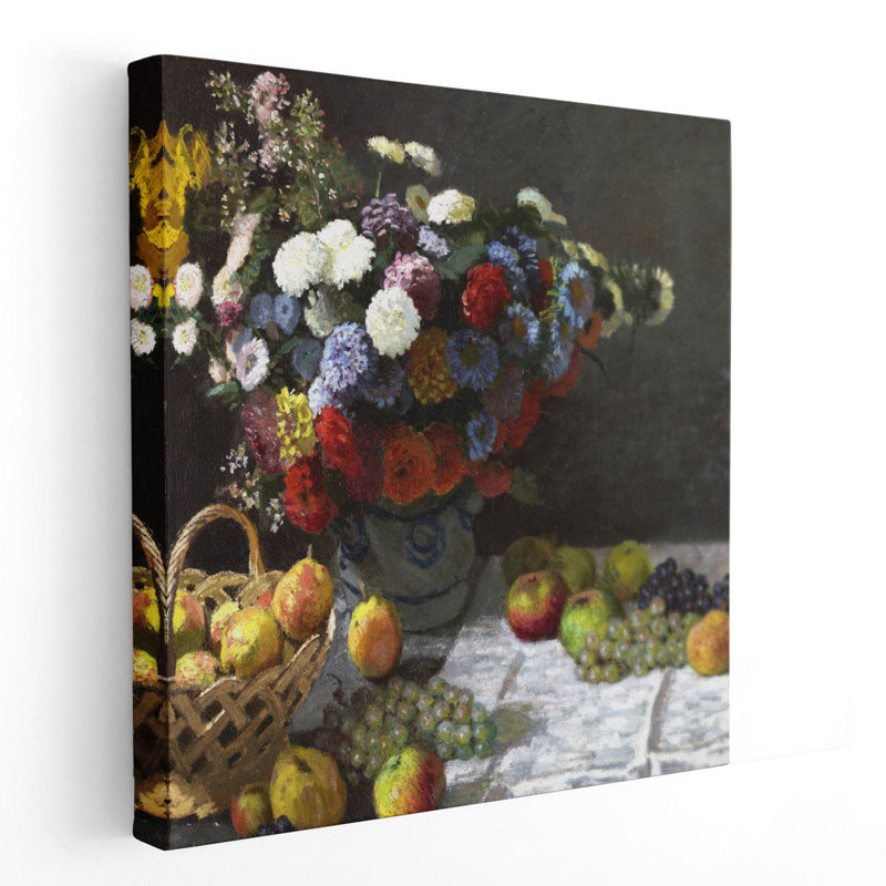 Nature morte avec fleurs et fruits, 1869 - reproduction d'art sur toile, H 12 po x l 12 po
