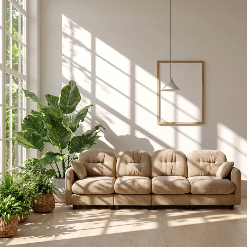 Aurelia 140" W x 34.2" D x 36.6" H Premium Chenille Camel 4-Seater Modular Sectional Couch
