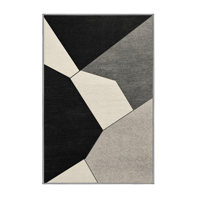 Tapis gris et moelleux à motif géométrique moelleux à motifs géométriques Ristaino, 3 X 5