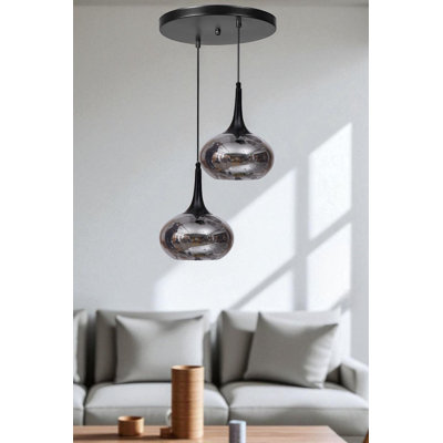 Elegant Adjustable Chandelier, Black Metal Body, 7.9 x 10.2 inches | Ø7.9 Base Plate | 31.5 inches Total Height | Fits 2 x E27 Bulbs Max 40W (Not Included) | Stylish Lighting for Dining & Living Rooms
