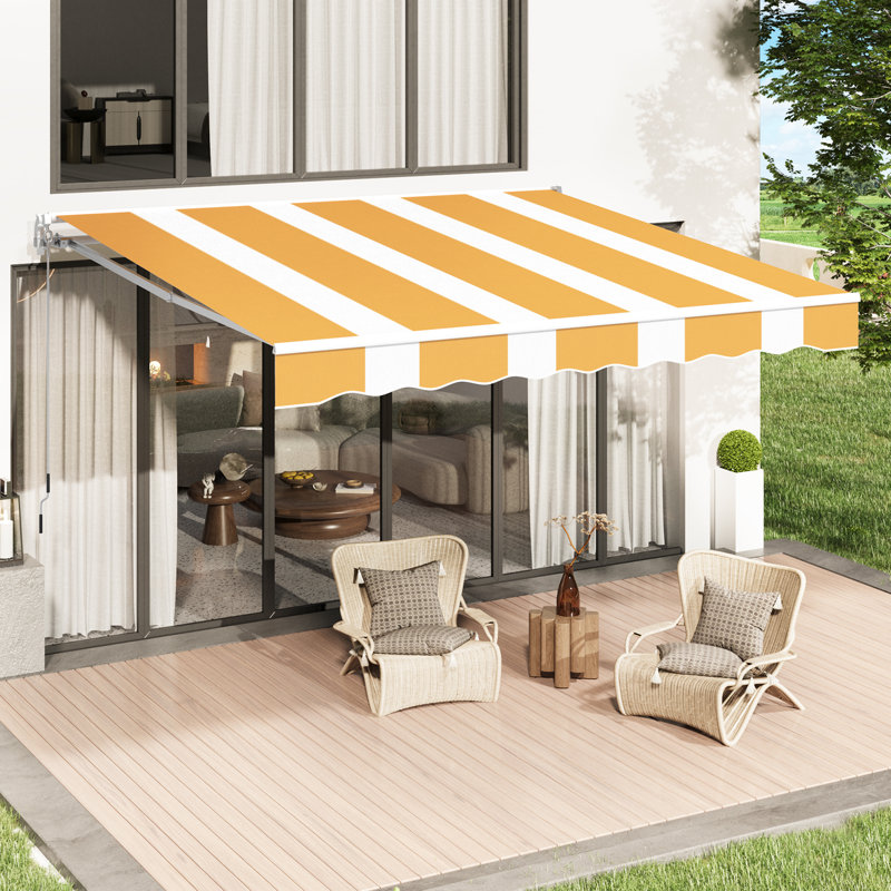 Retractable Patio Awning, 396cm W x 244cm D, Yellow/White