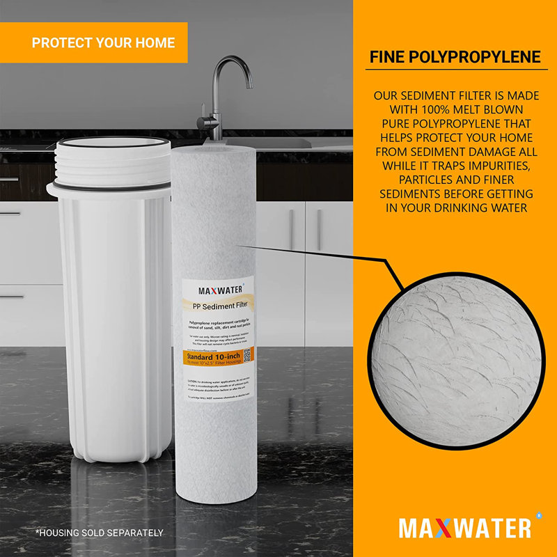 Max Water 10 inch x 2.5 inch, 1 Micron Replacement Sediment Water Filter Cartridge