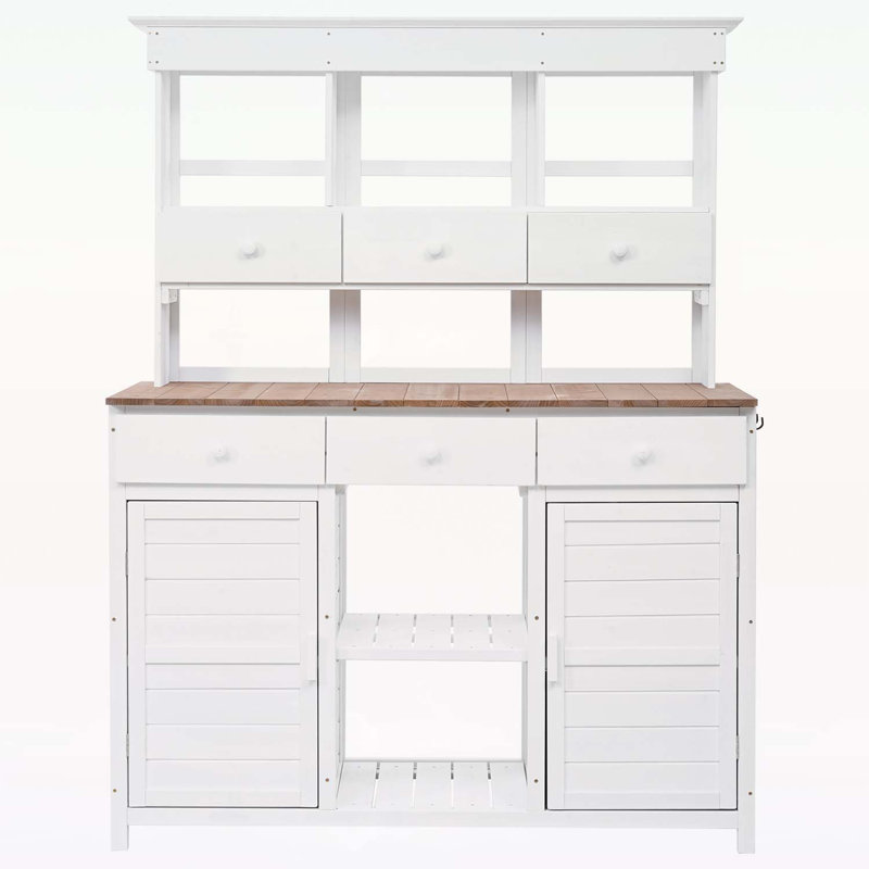 Versatile Garden Workbench with Ample Storage and User-Friendly Design, White/Brown