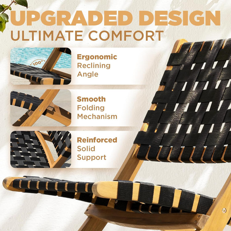 5-Piece Solid Wood Outdoor Bistro Set with Ottoman, Foldable Reclining Design