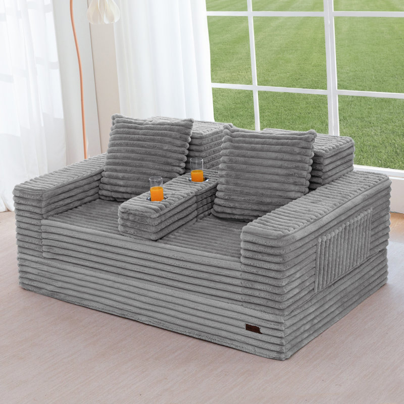 Boneless 4 In 1 Convertible Boneless Couch, Gray, 21" H x 64" W x 37.8" D