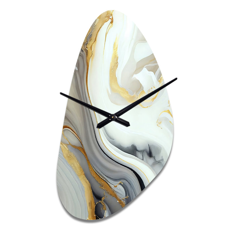 Horloge murale en métal blanc et doré à motif abstrait III, Médium