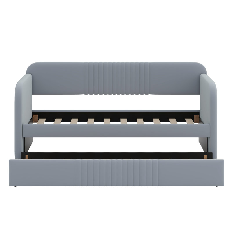 Upholstered Daybed Sofa Bed With Trundle Bed, Gray
