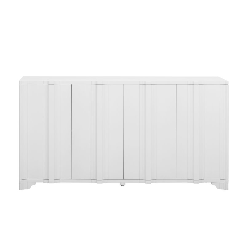 4-Door Pine Veneer Sideboard with Linear Accents – Modern Storage Cabinet for Living Room, Entry & Study, White