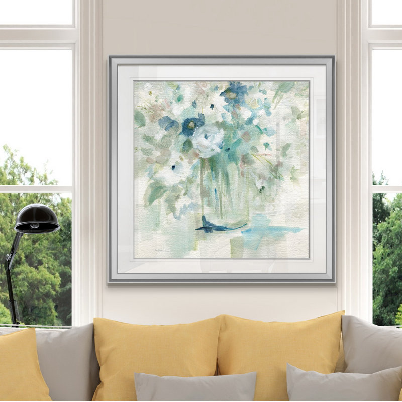 « fleuriing aparters », peinture, H 16 po x l 16 po x p 1,5 po, Cadre argenté