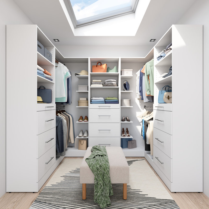 Système d'organisation modulaire en U Florence avec tringles, tablettes et tiroirs, style dalle